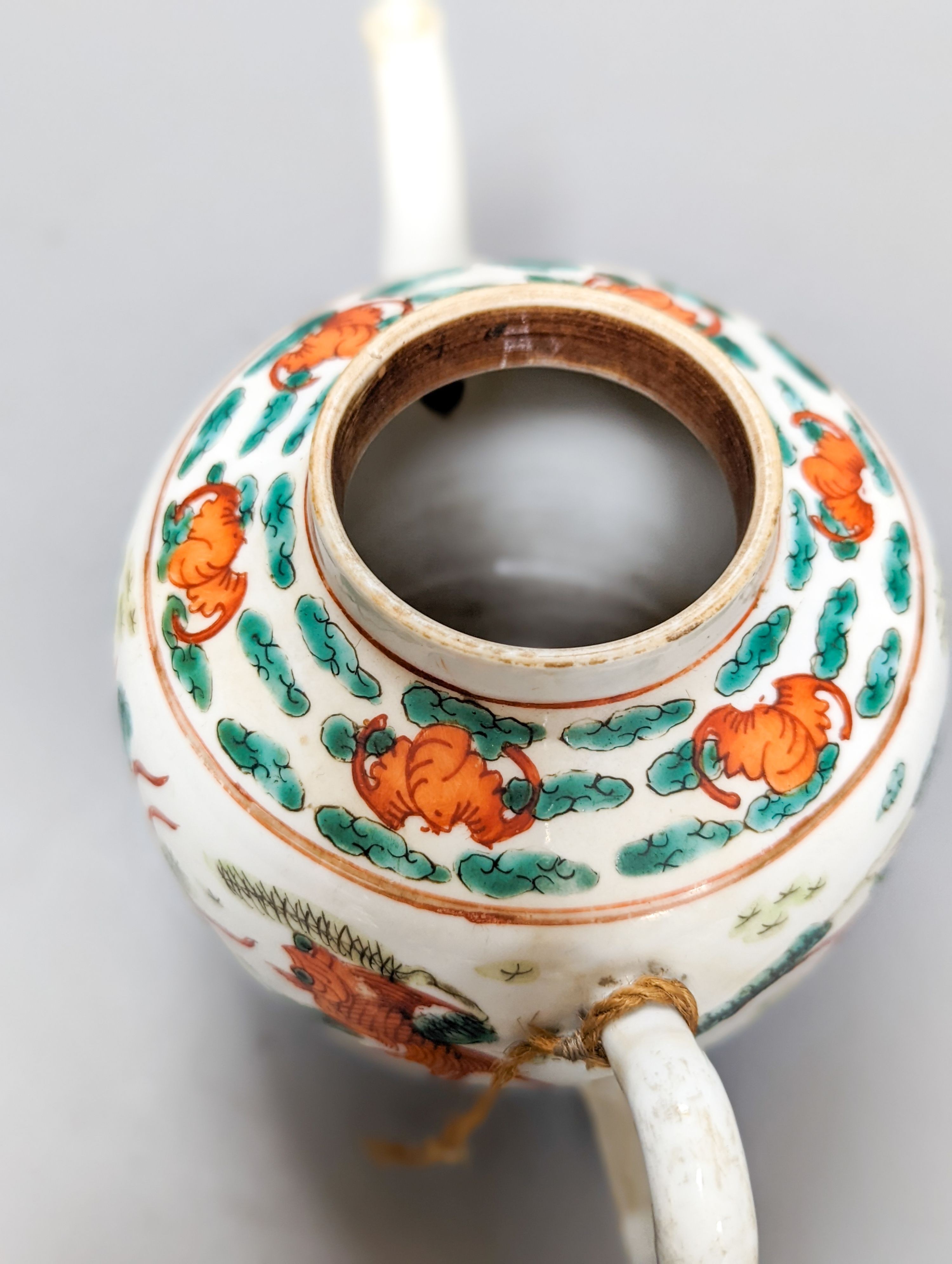 A Chinese ‘goldfish’ enamelled porcelain teapot and cover, 14cm